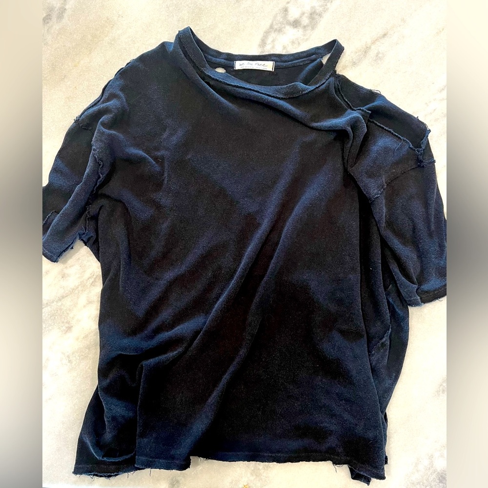 FREE PEOPLE WE THE FREE 🖤 AFTER PARTY BLACK SHORT SLEEVE COLD SHOULDER TOP Sz L